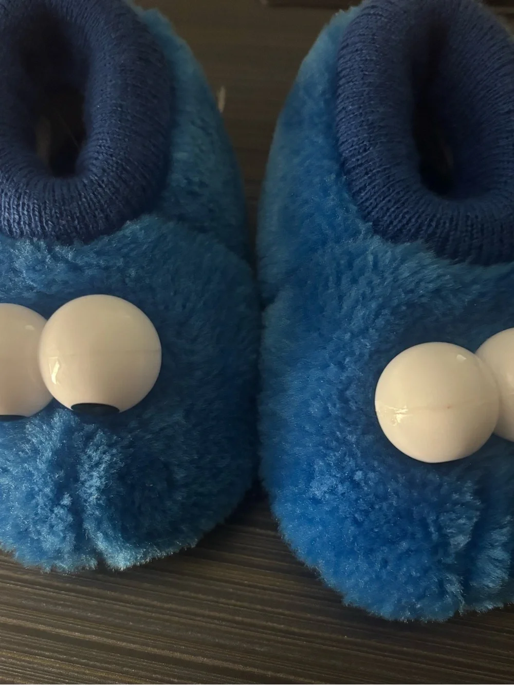 New Plush Blue Kids Character Slippers with Playful Eyes